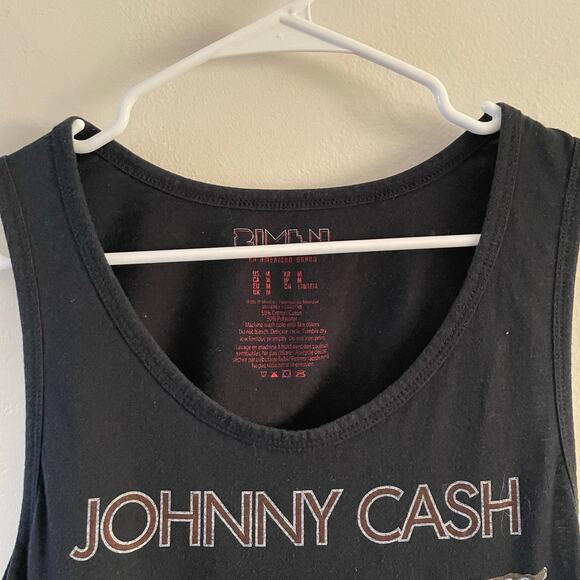 Johnny Cash Graphic Muscle Tank Top Women Medium Black USA Flag Country Rock Tee - Picture 3 of 6